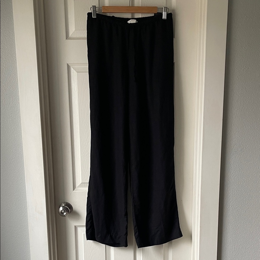 H&M Black Linen Blend Wide Leg Pull On Pants S